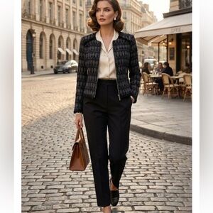 Iro Uma Diamond Print Black Leather Trim Jacket